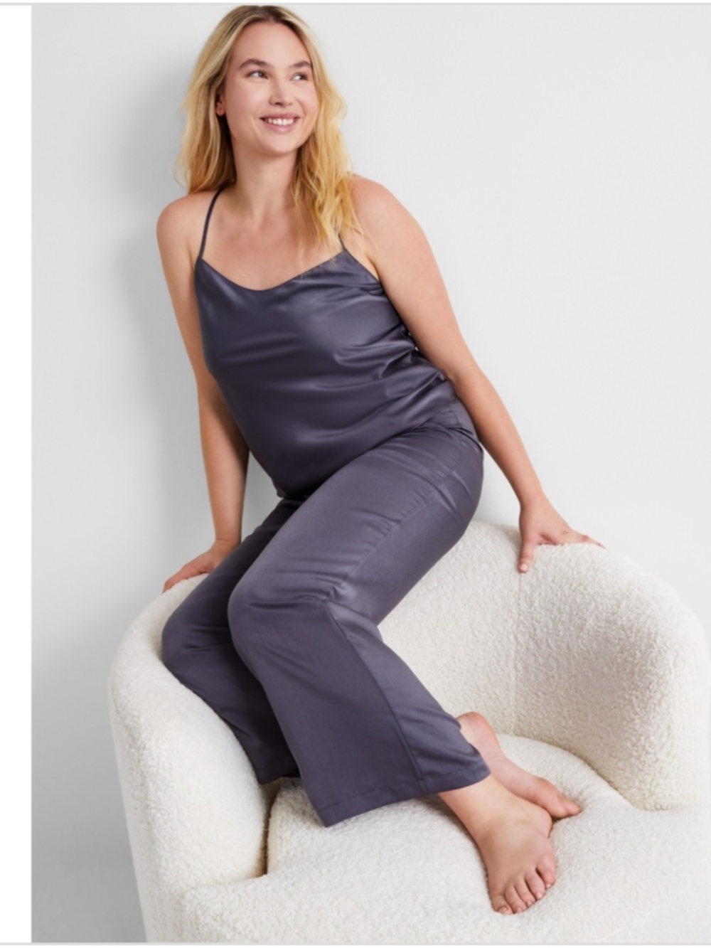 State of Day Women's Crepe De Chine Camisole Pajama Top Only - Ebony Grey - XXL